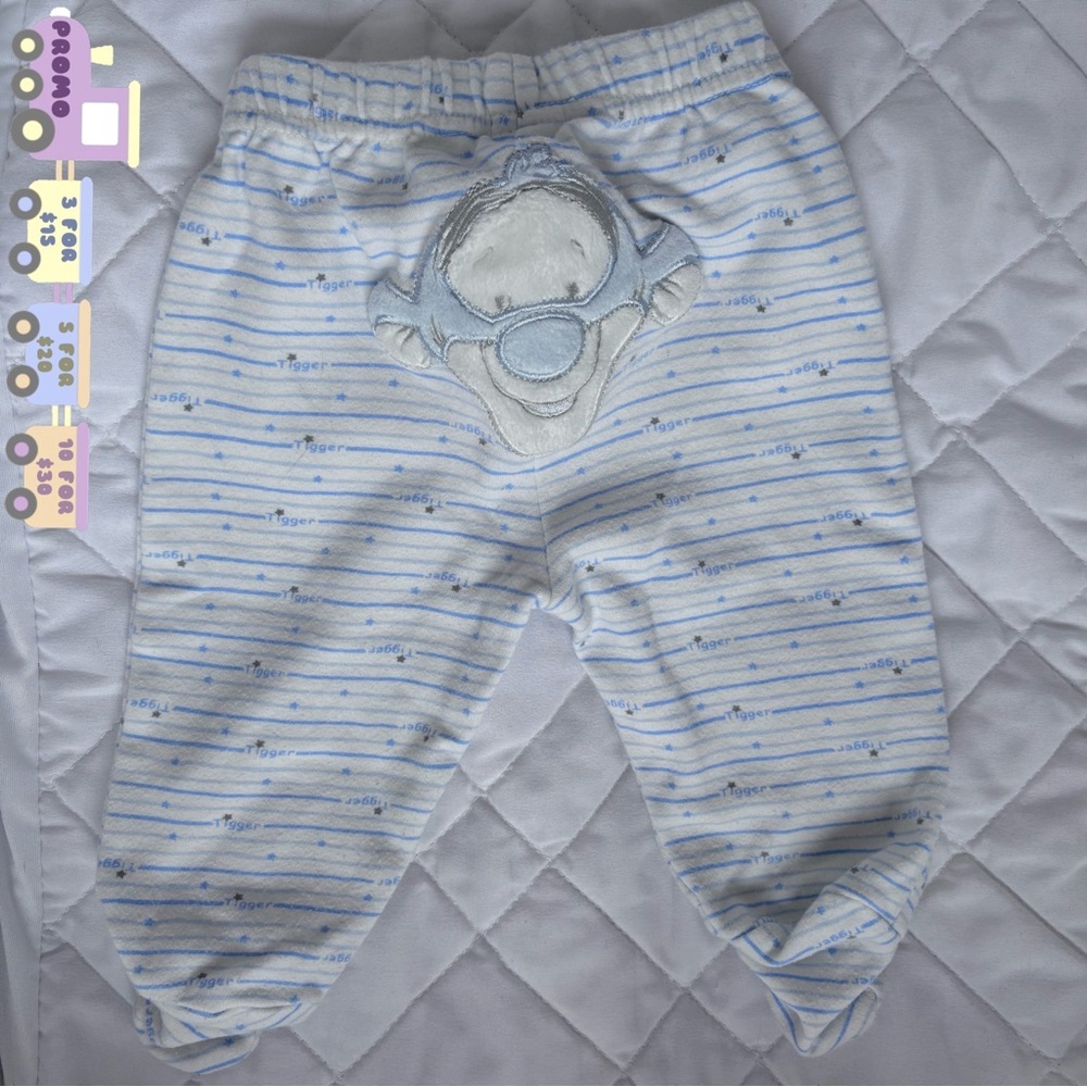 ⭒ 0-3M Winnie the Pooh Tigger Patch Striped Blue Pants Patch With Feet Pastel ⭒